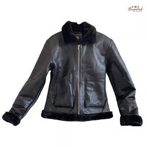 LUXE BY SK Genuine Black Smooth Leather Fur Large Jacket